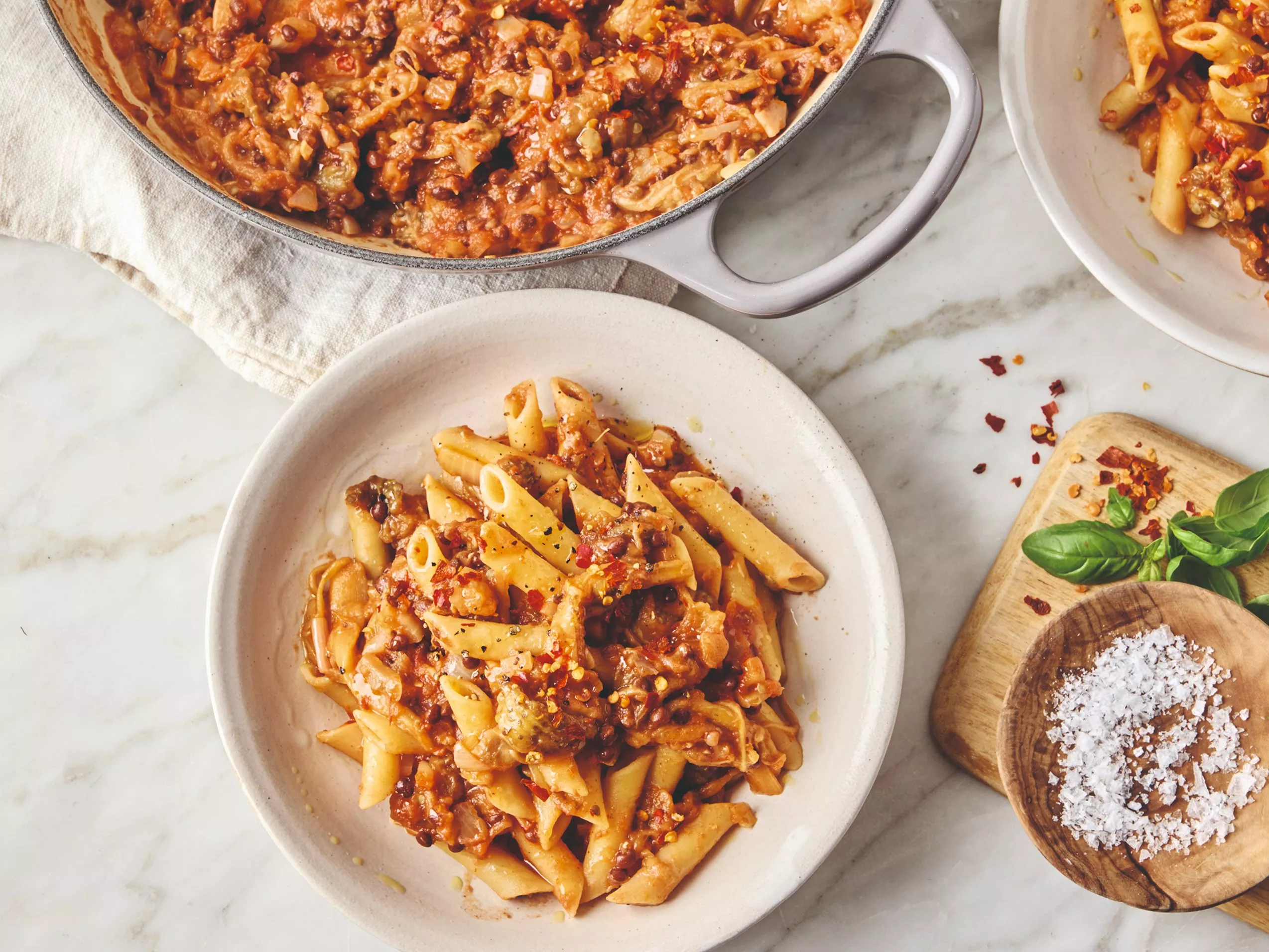 Beef Ragu with pasta in a bowl