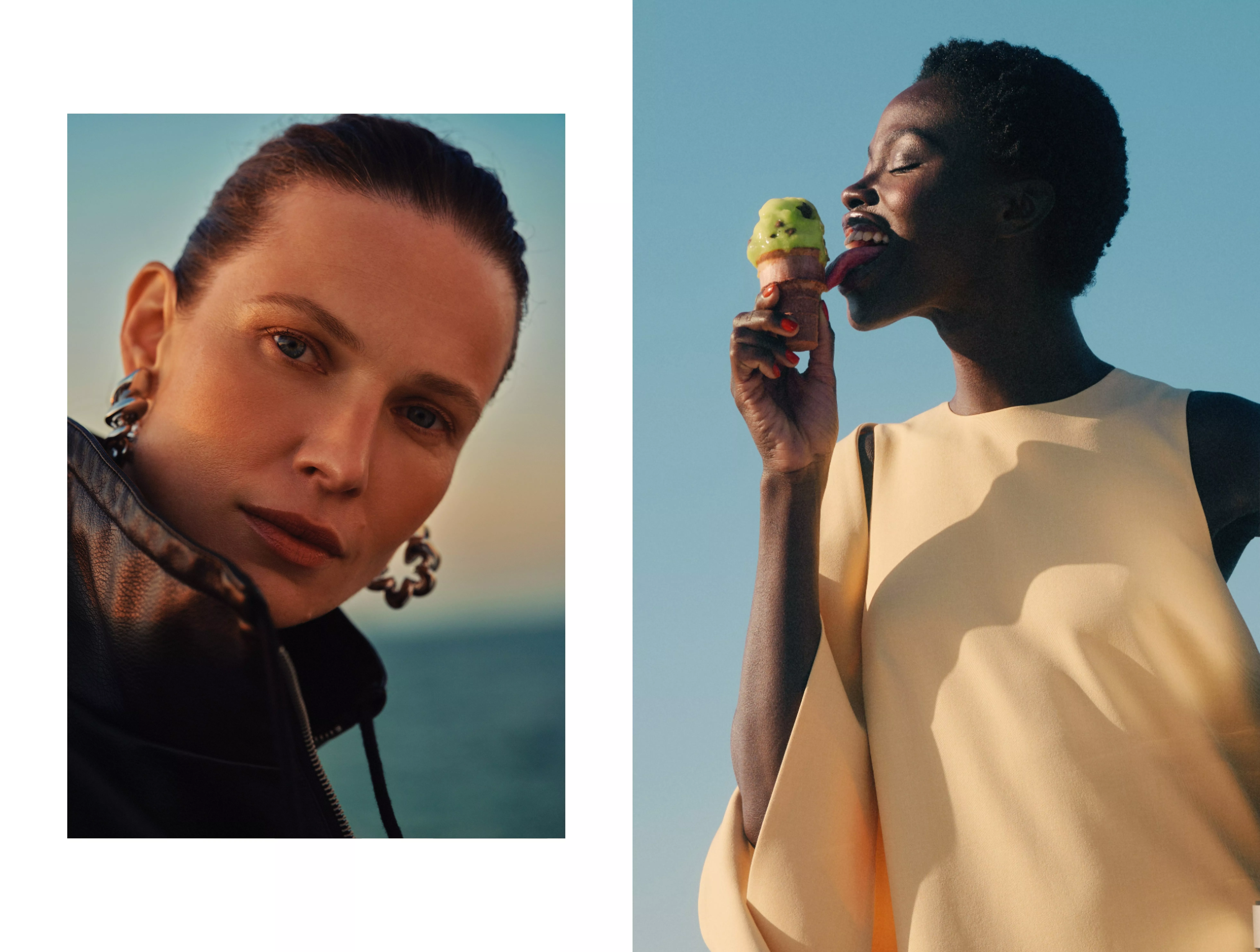 2 shots of women wearing makup in the sun side by side