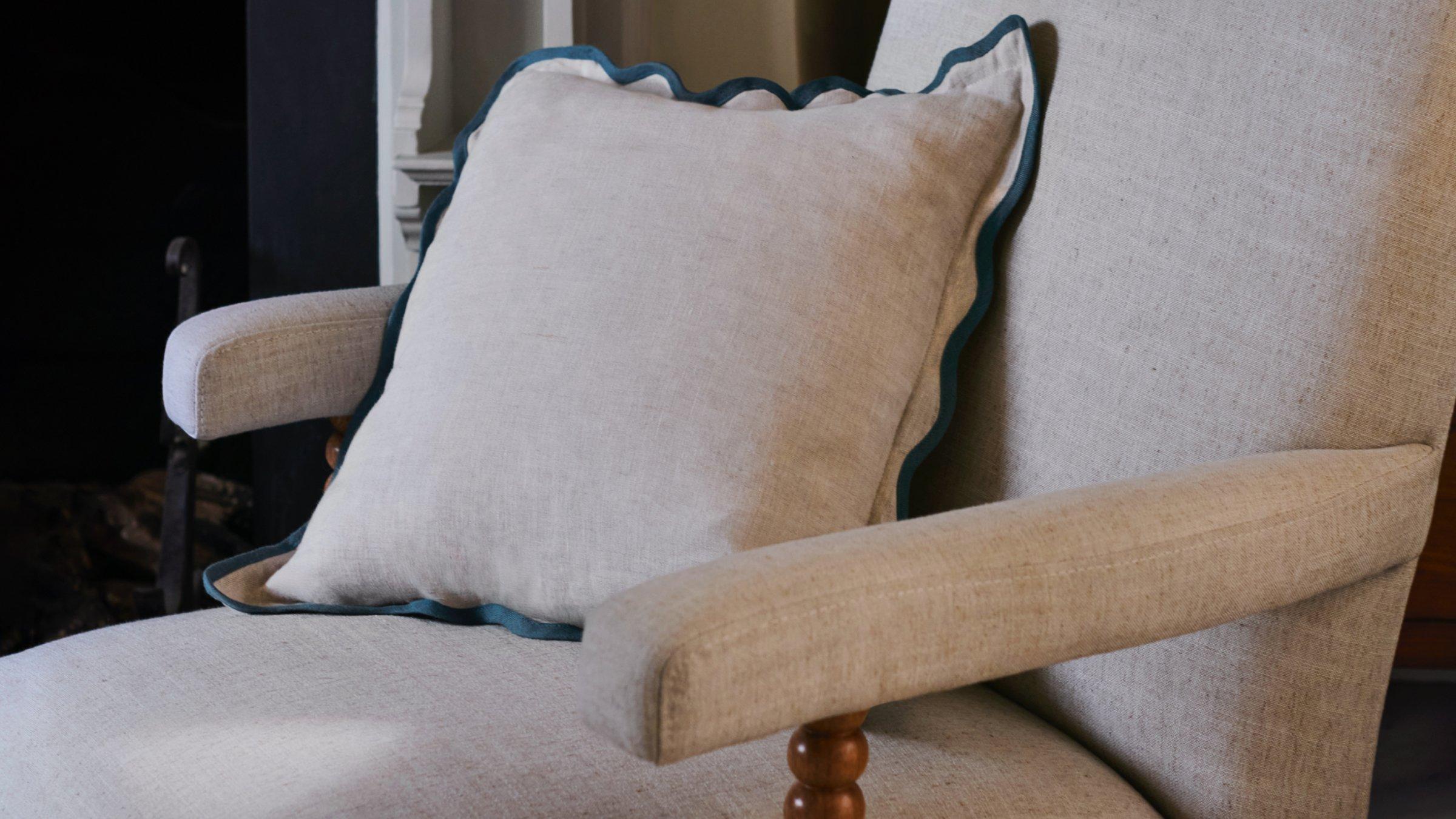 close up of a heritage grey armchair