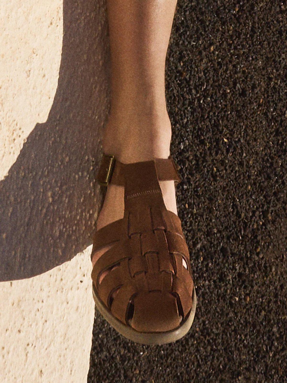 John Lewis Gurka Suede Buckle Strappy Sandals, Gognac