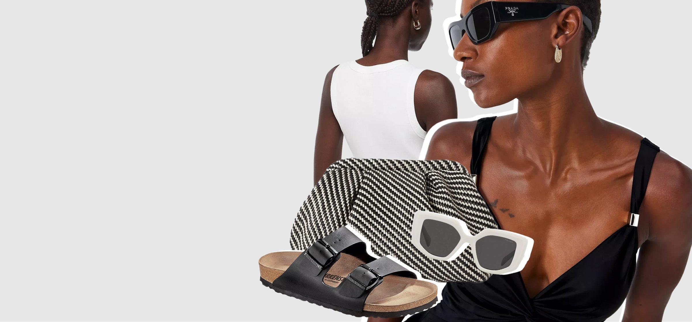 Image of two female models with various monochrome products