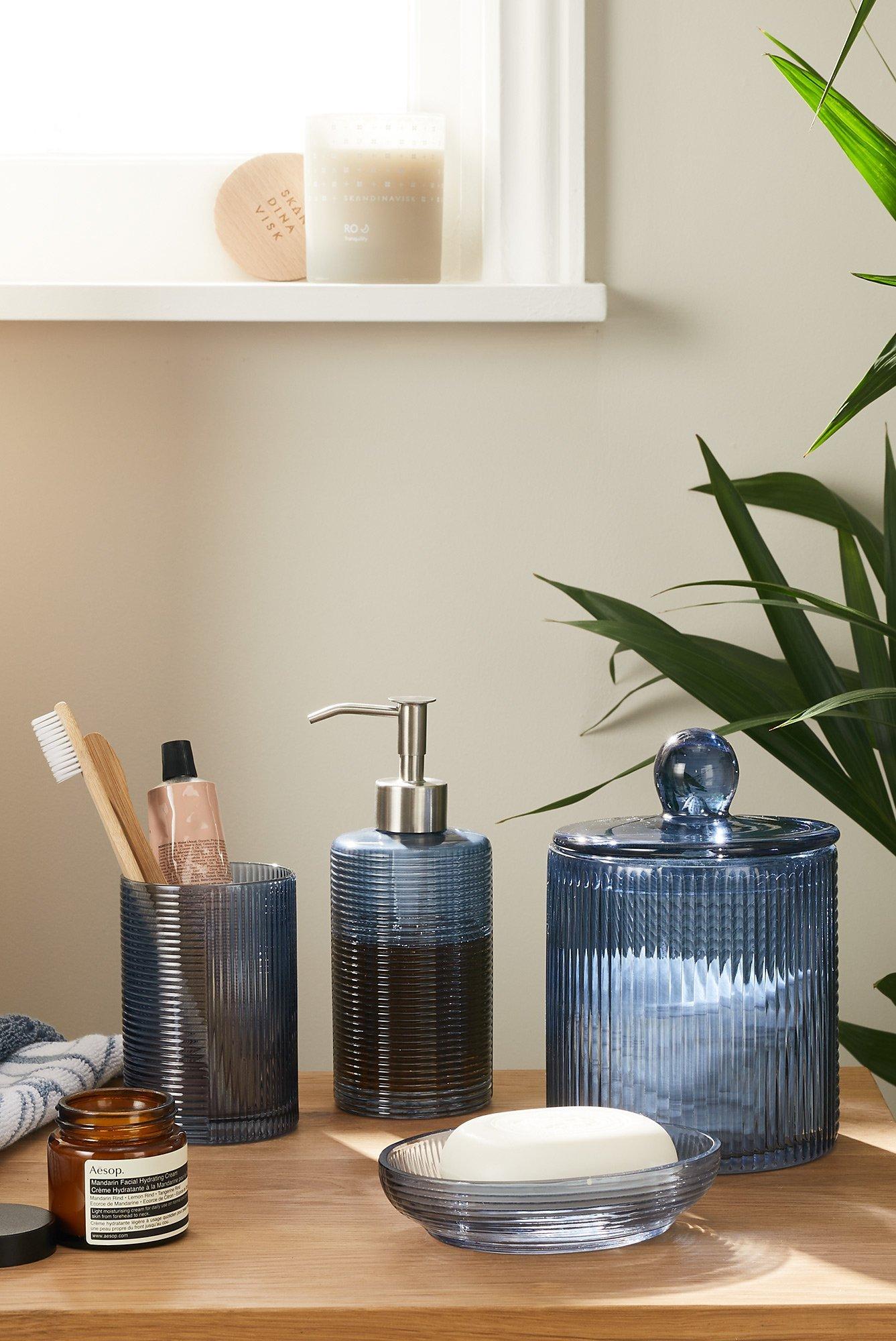 John Lewis & Partners Reeded Glass Bathroom Accessories Set