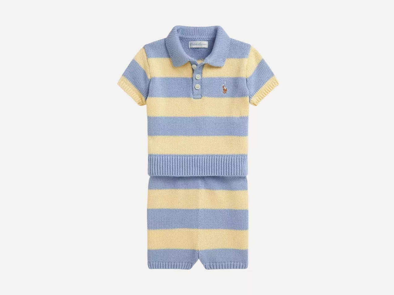 Blue and yellow striped Ralph Lauren Baby knitted polo shirt and shorts set