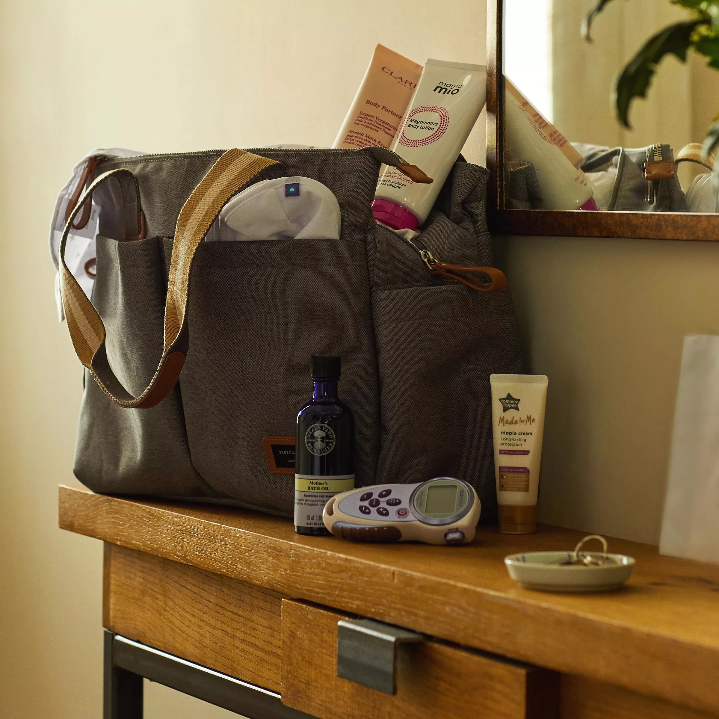 baby changing bag with essential toiletries 