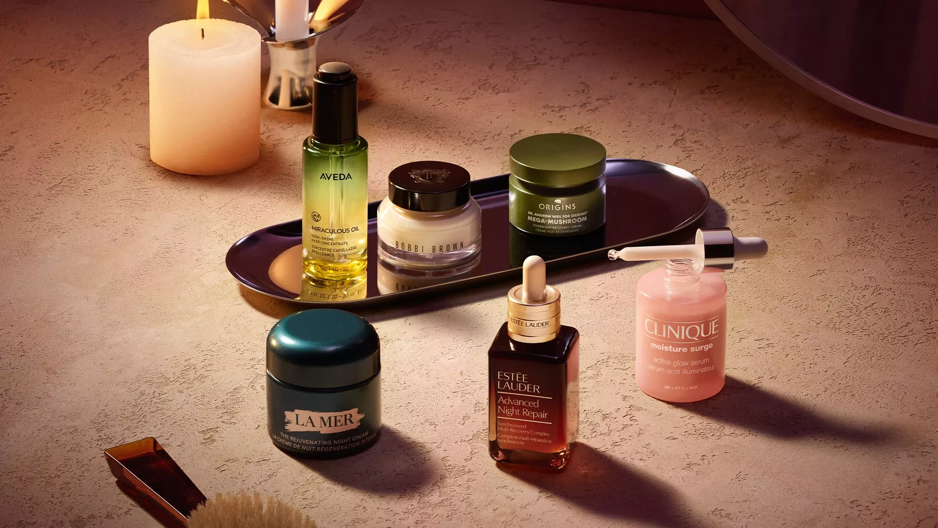 A selection of nighttime beauty products