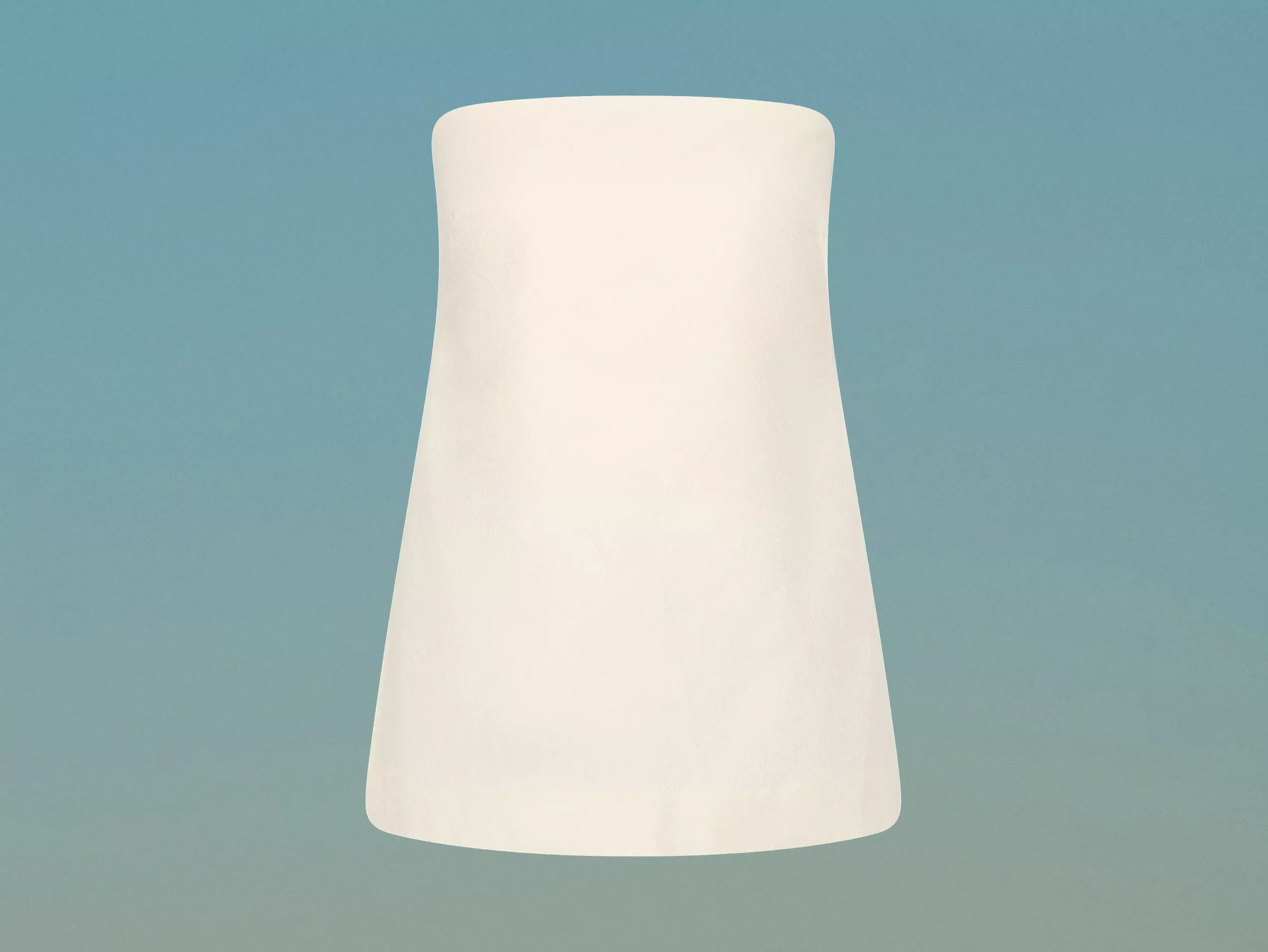 White strapless top, front view on pale blue background
