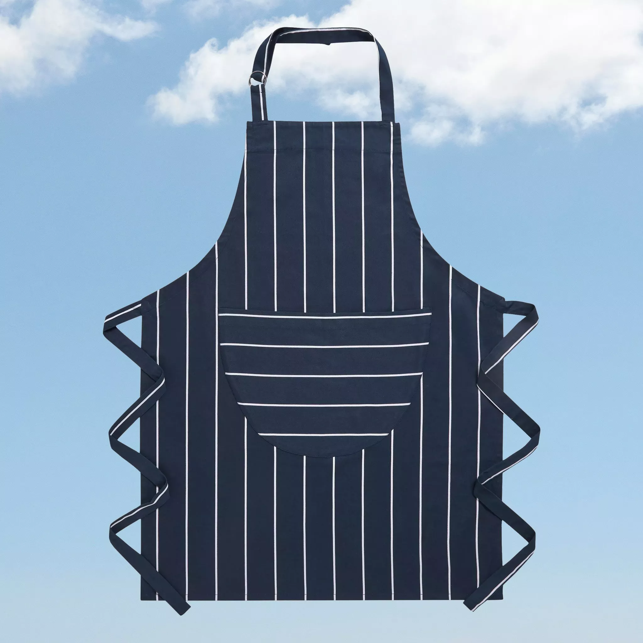dark blue stripe apron