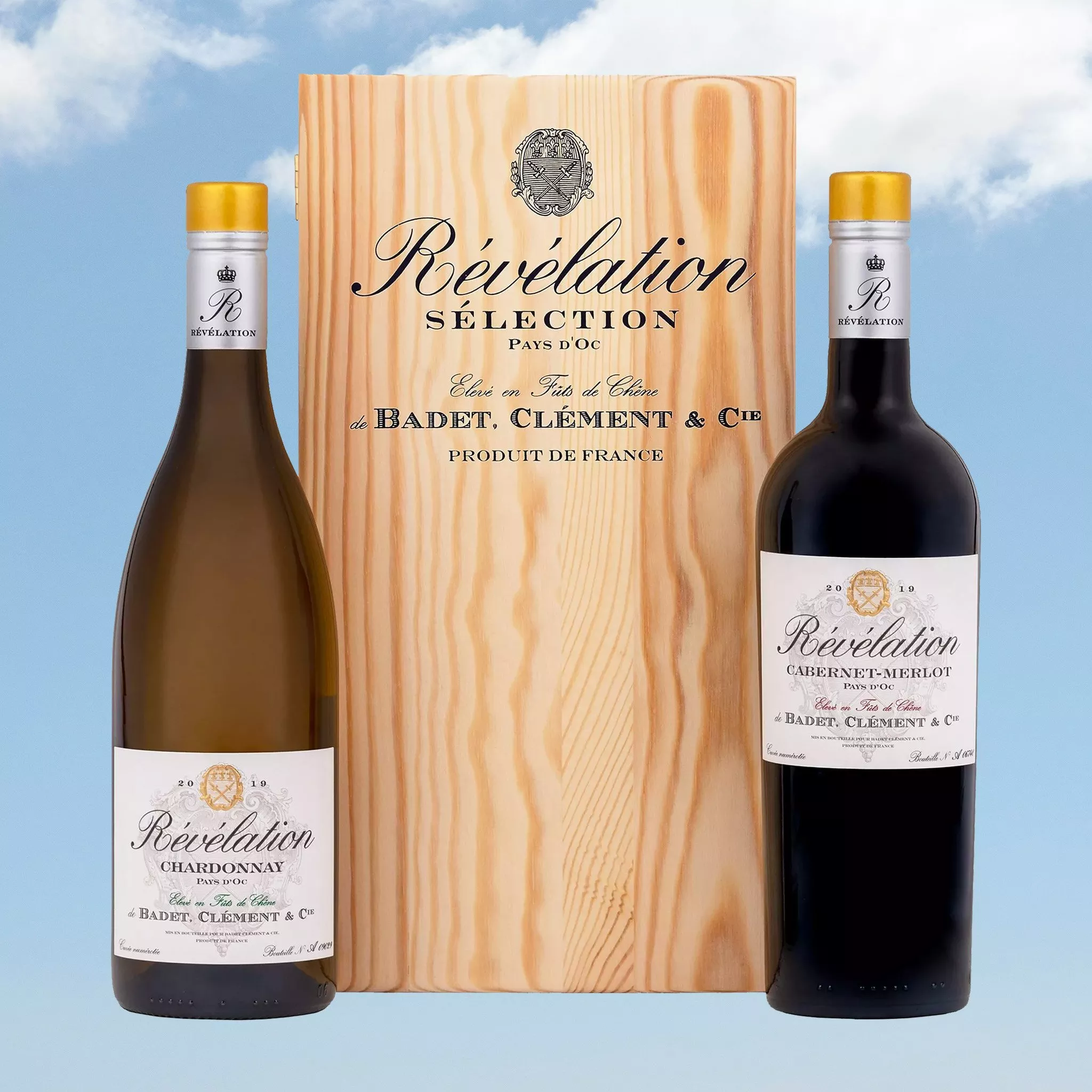 two bottles of wine and a brown case