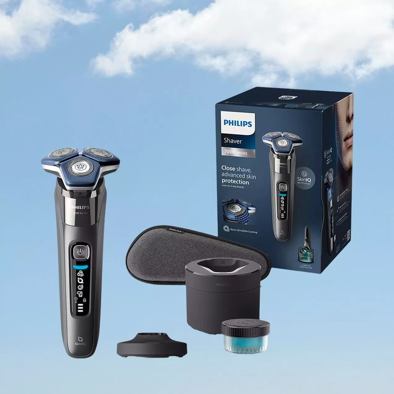 Philips Shaver 7000 Series electric rotary shaver set with box, travel case, stand and cleaning brush