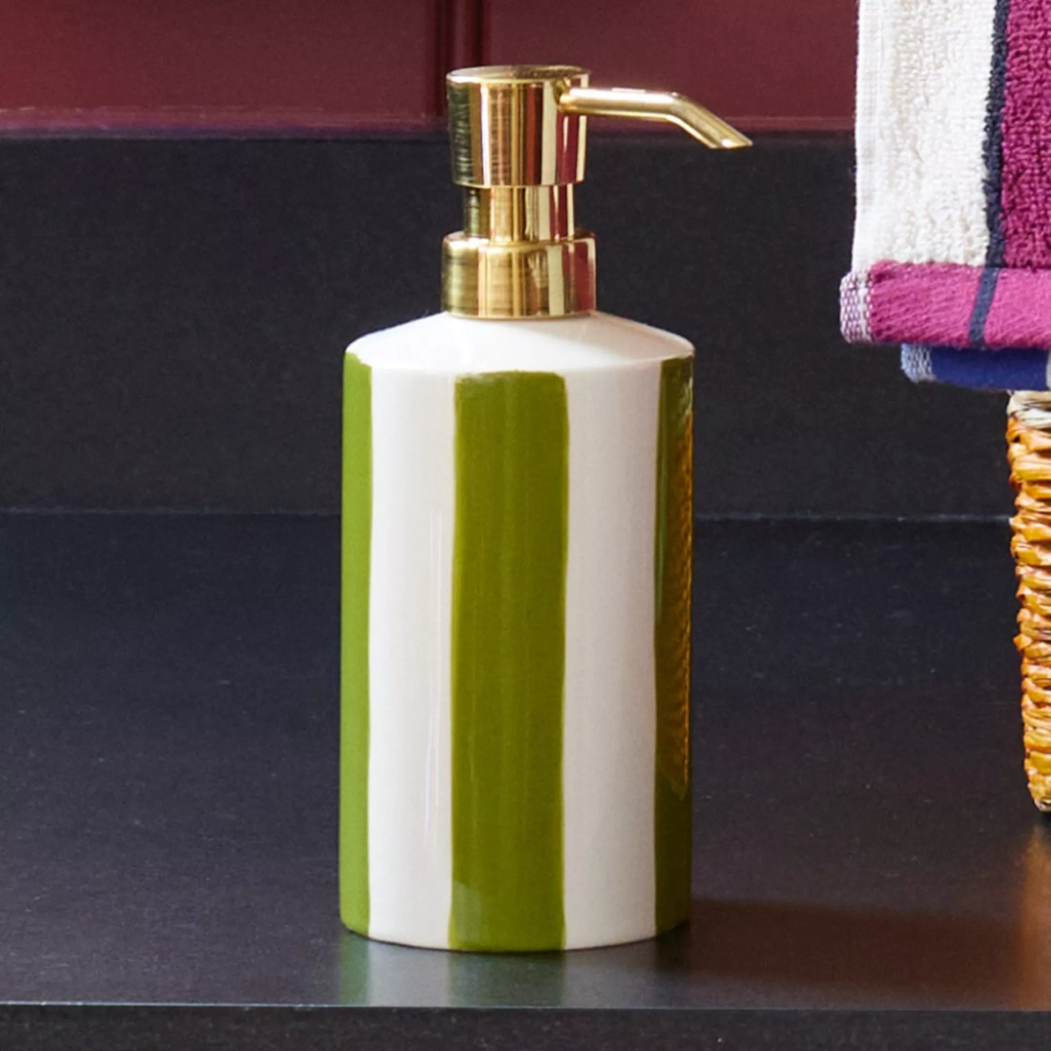 Soap pump in striped green and white