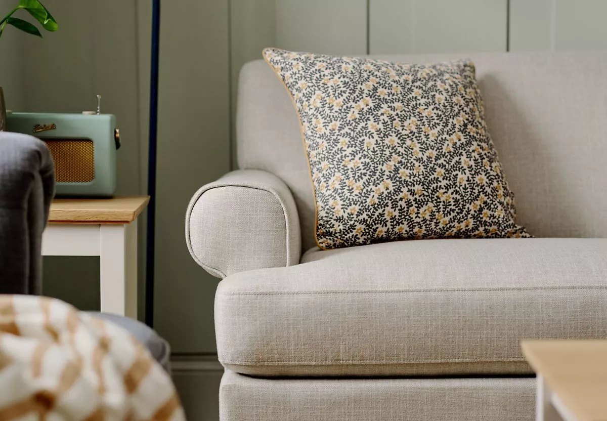 Living room with grey sofa