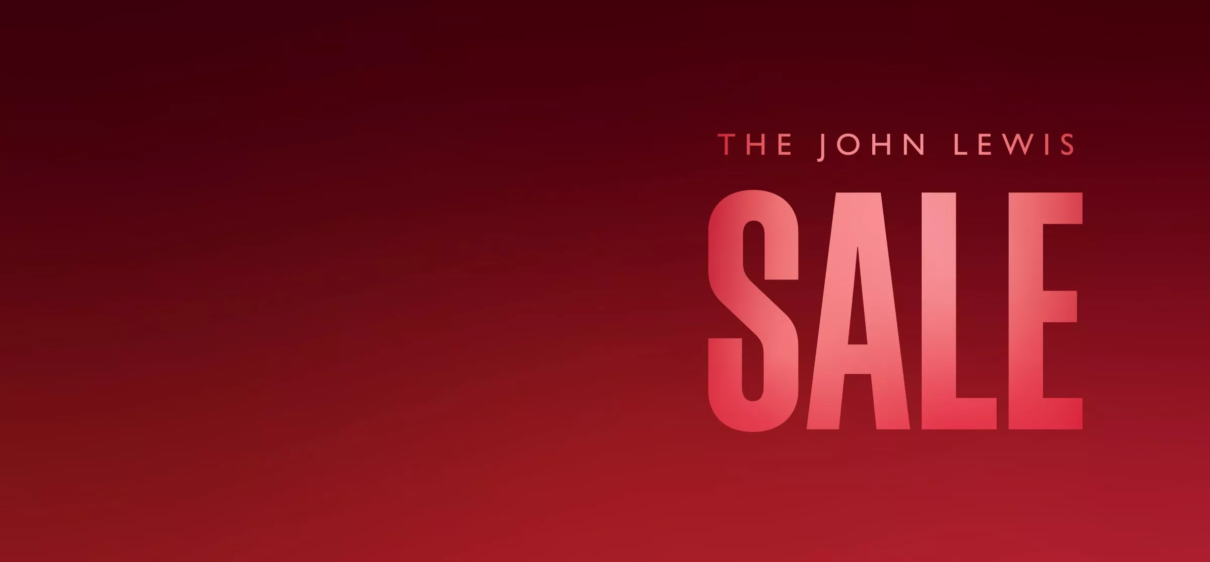 John Lewis sale banner with large pink SALE text on red background, promoting retail discounts and offers