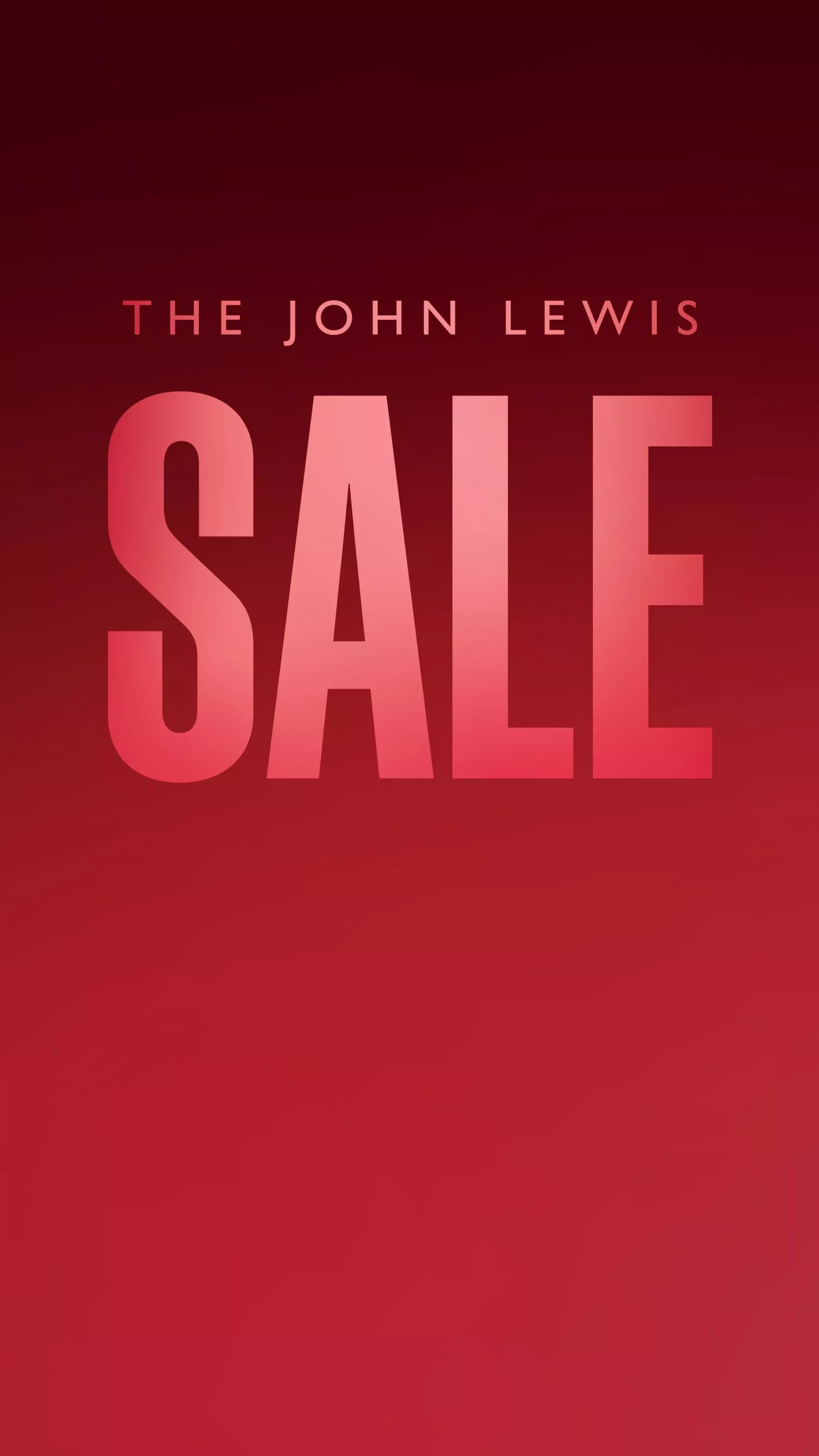 John Lewis sale banner with bold SALE text on red gradient background, retail promotion advert graphic