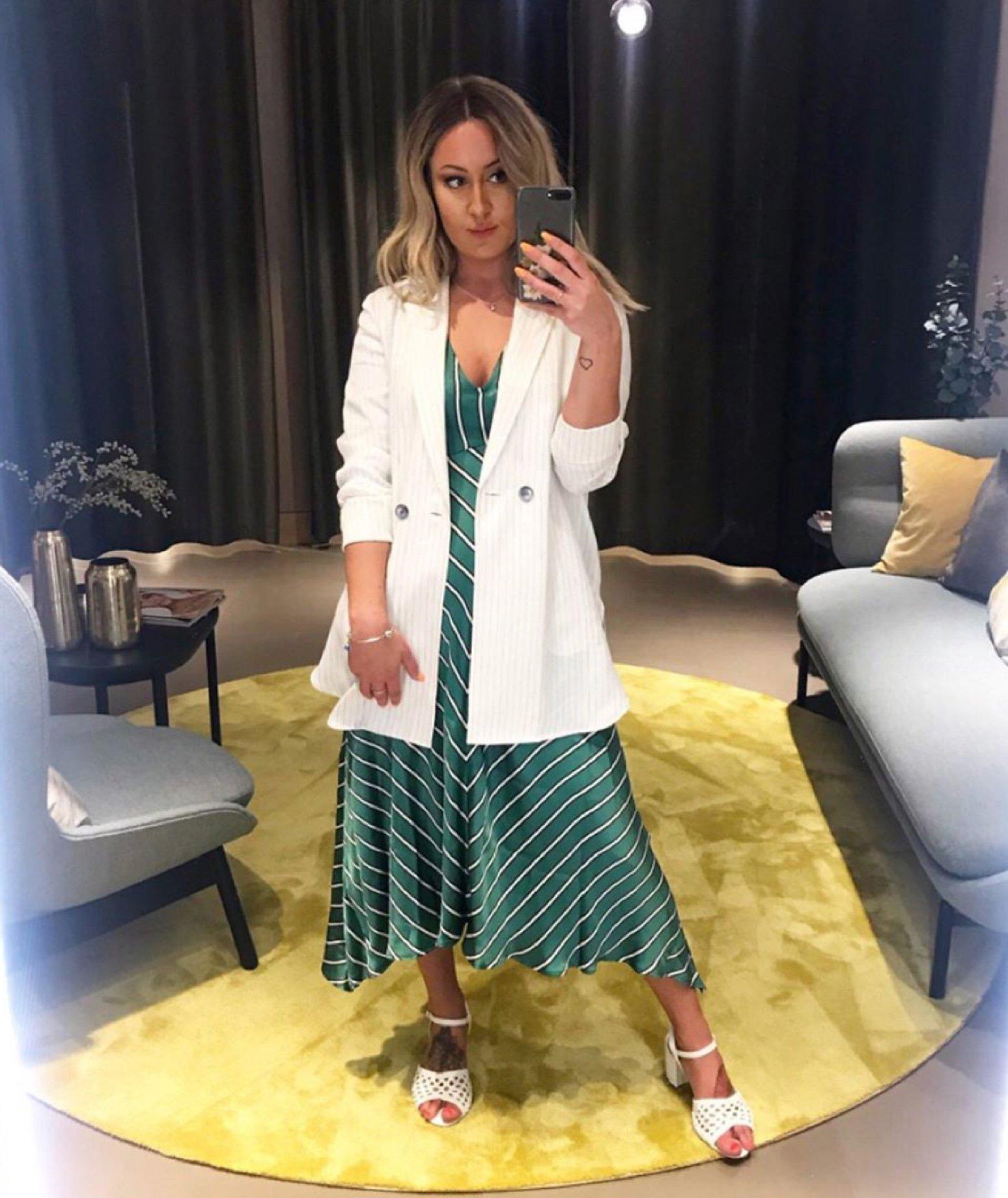 Bianca wearing her stripe combo