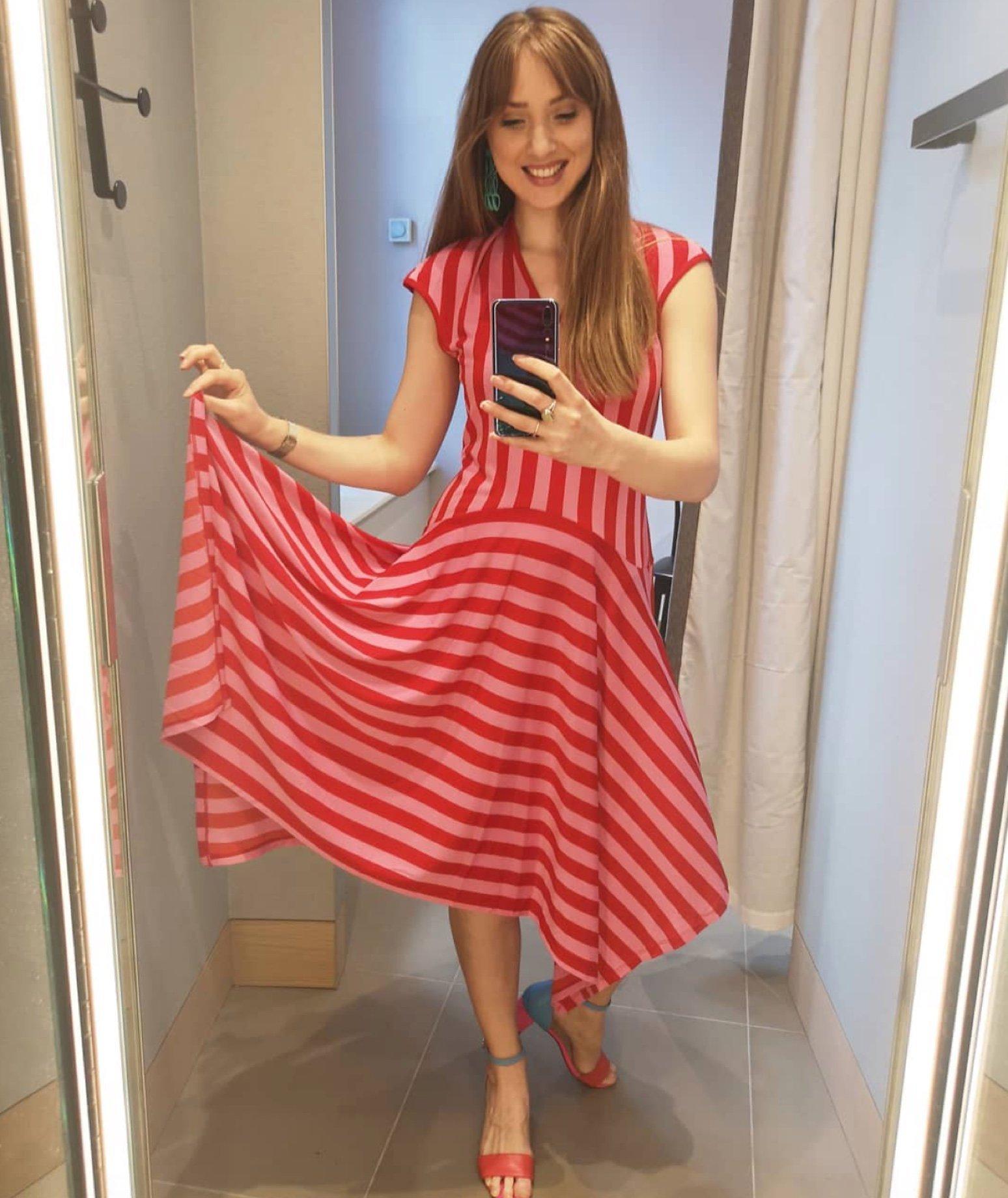 Sian wearing her striped dress