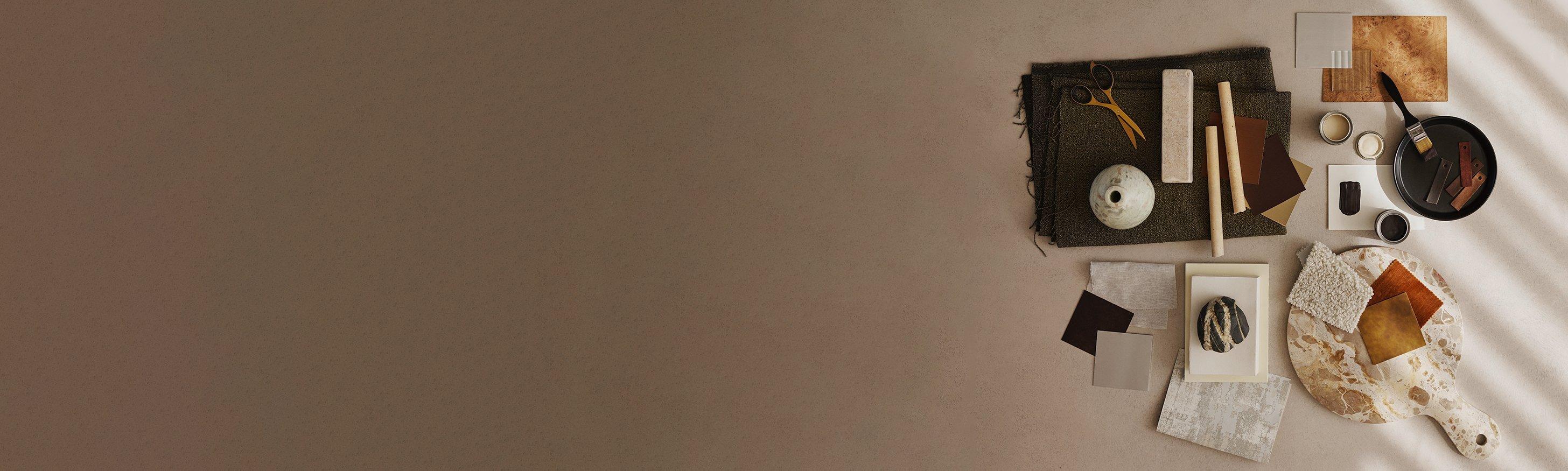 paint test cards, swatches and paint brush on a beige background