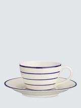 John Lewis Harbour Striped Stoneware Cup & Saucer, 225ml, White/Blue