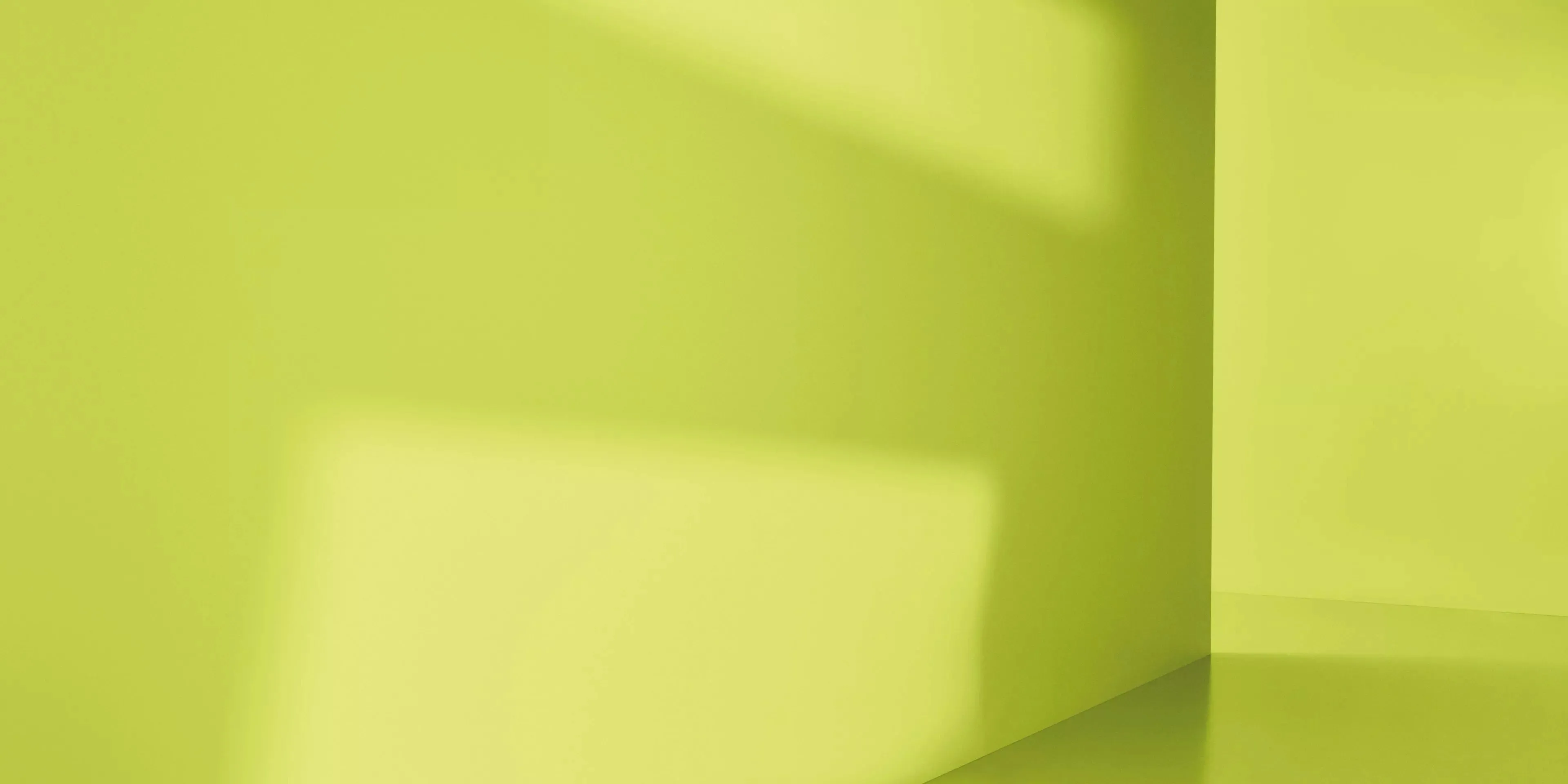 Minimalist lime green room corner with soft sunlight and shadows, modern abstract interior background texture