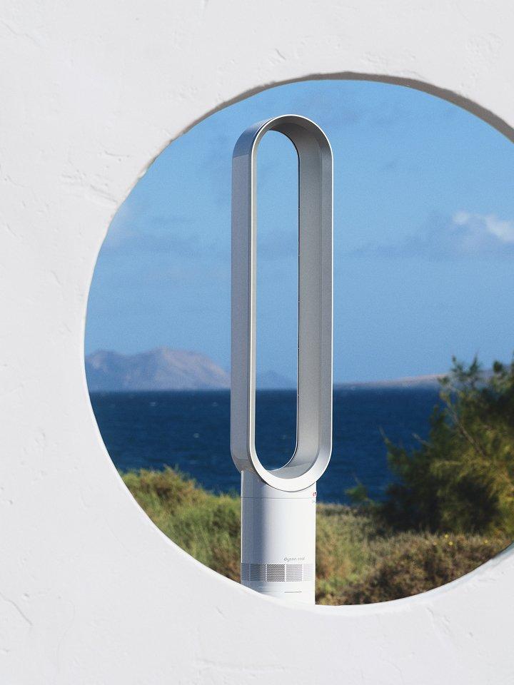 A Dyson fan arranged outdoors