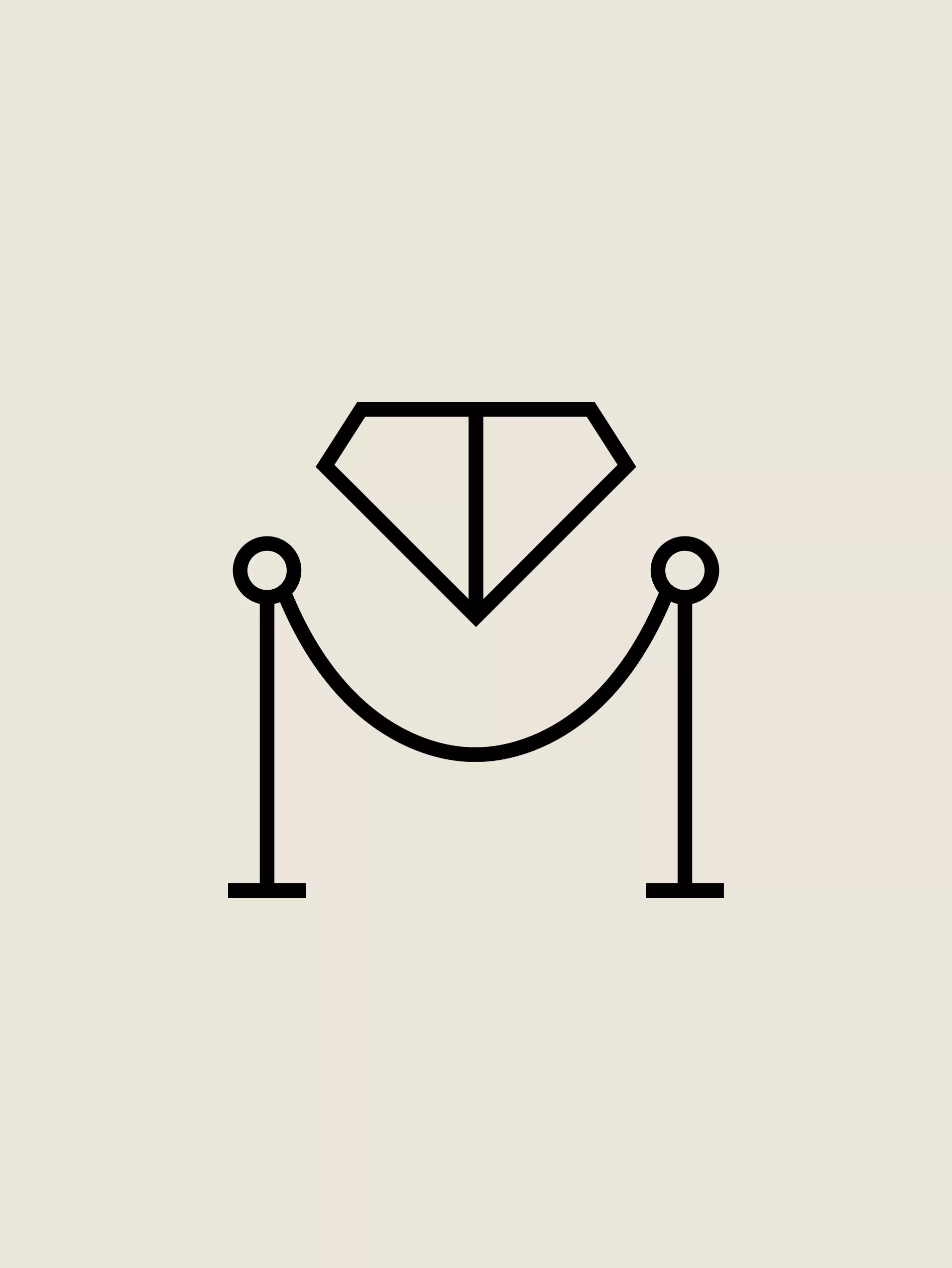 A line-drawing icon of a diamond protected by a stanchion and rope barrier.