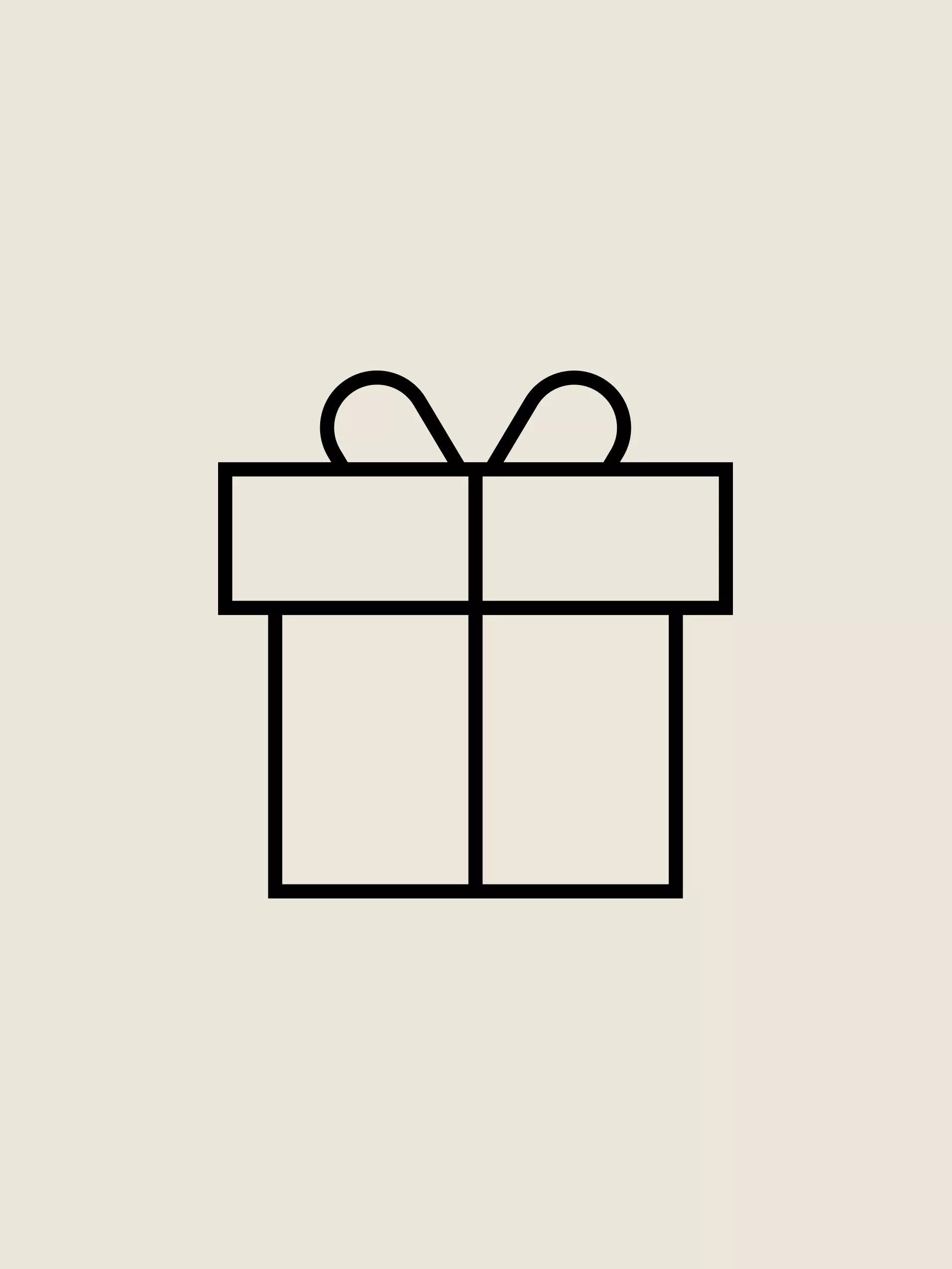 A line-drawing icon of a gift box with a bow on top.