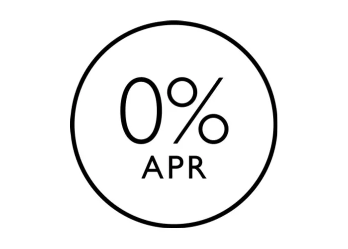 Black 0% APR icon in a circle, minimalist outline graphic for finance, credit card and interest-free offers