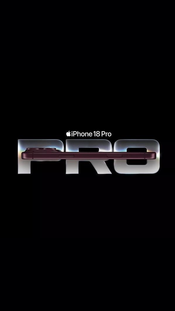 iPhone 18 Pro promotional graphic showing burgundy handset rear with triple camera lenses and flash close-up