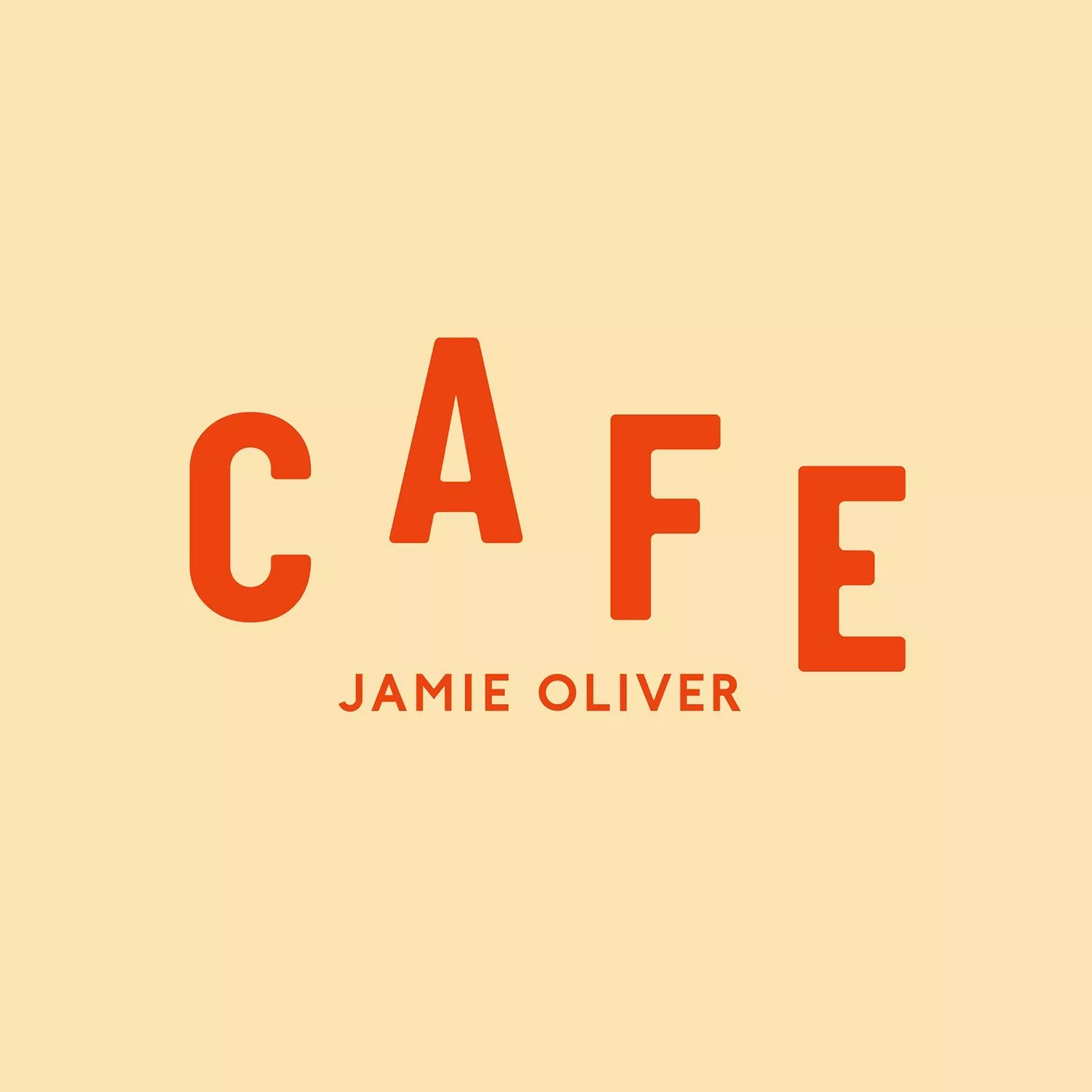 Jamie Oliver Cafe logo in orange text on beige background, minimalist branding for restaurant and dining website