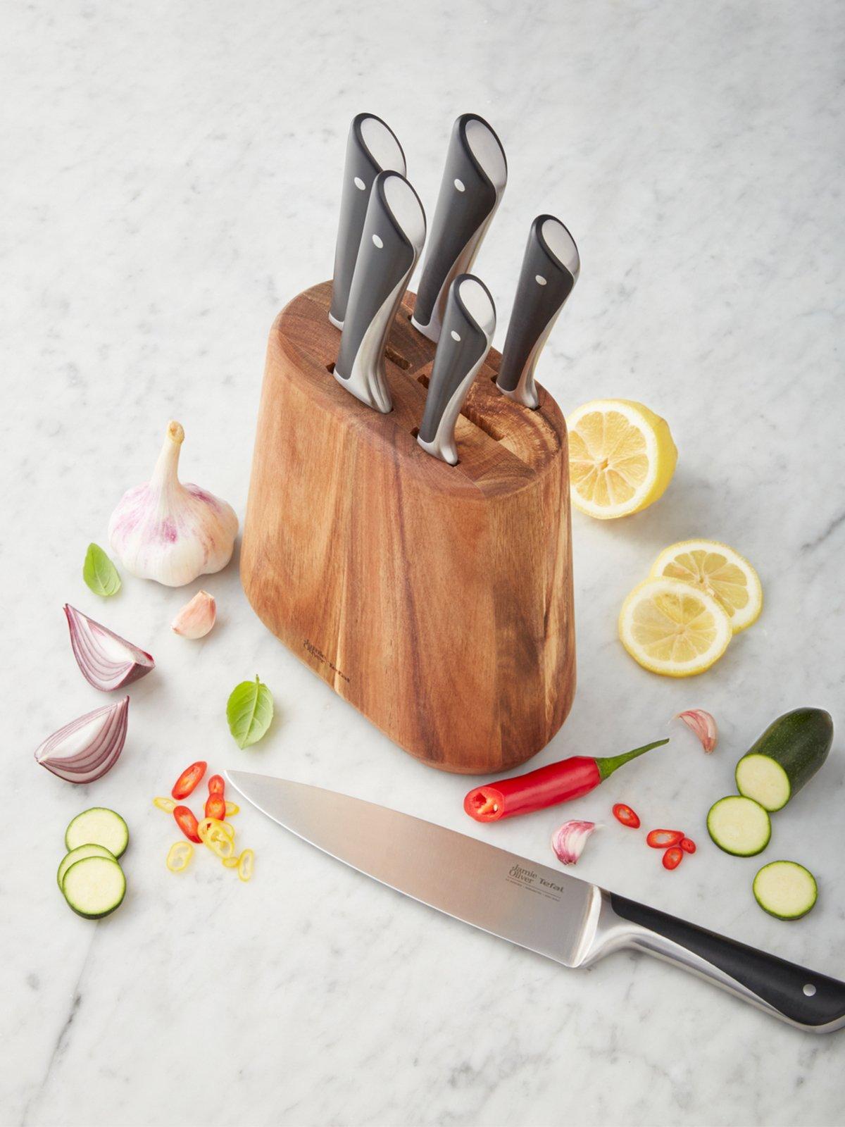Jamie Oliver by Tefal Acacia Wood Filled Knife Block Set, 6 Piece
