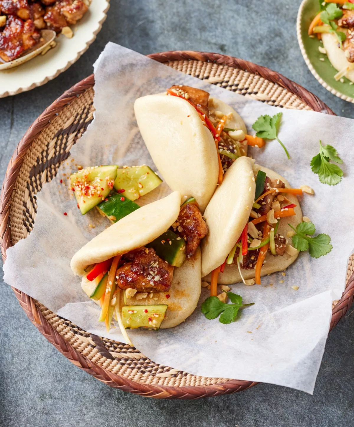 Bao buns presented in a basket