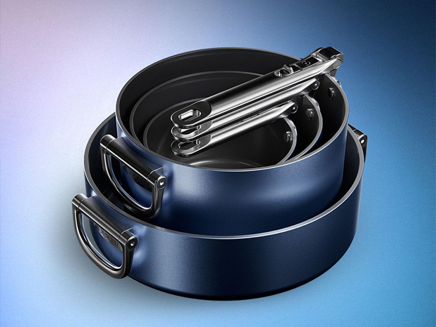 Pots and Pans on a blue gradient background