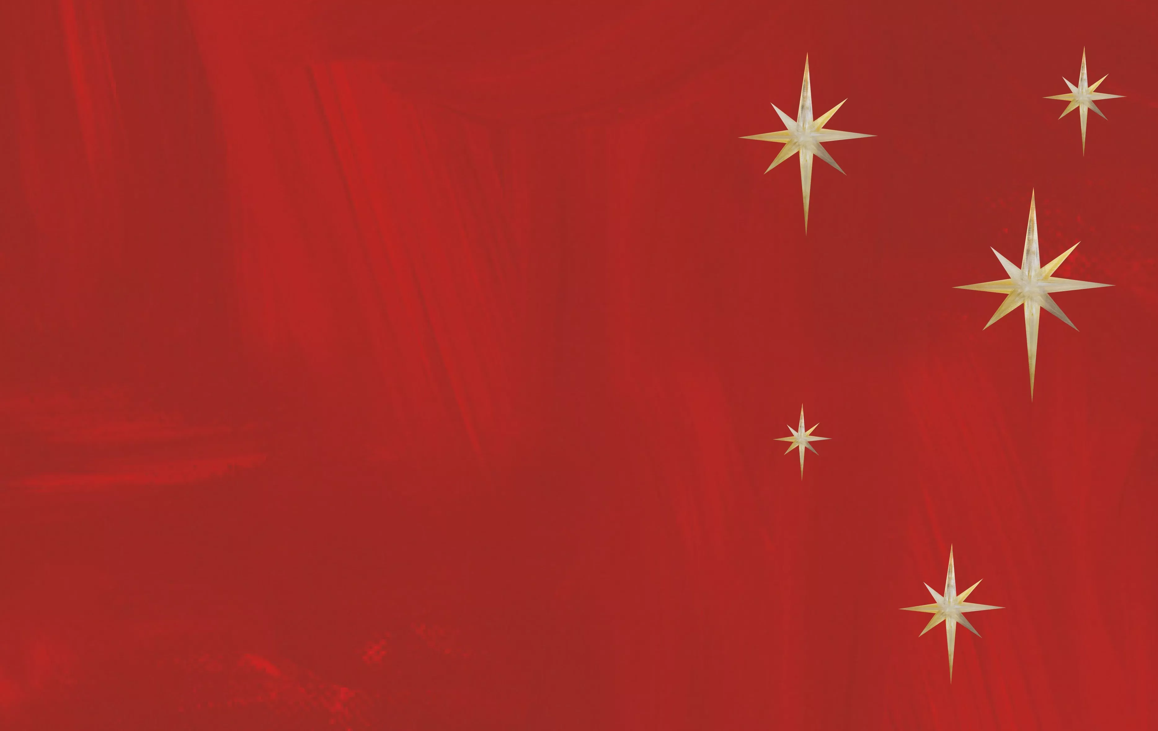 Red festive background with gold eight-pointed stars, ideal for Christmas wrapping paper or seasonal design template