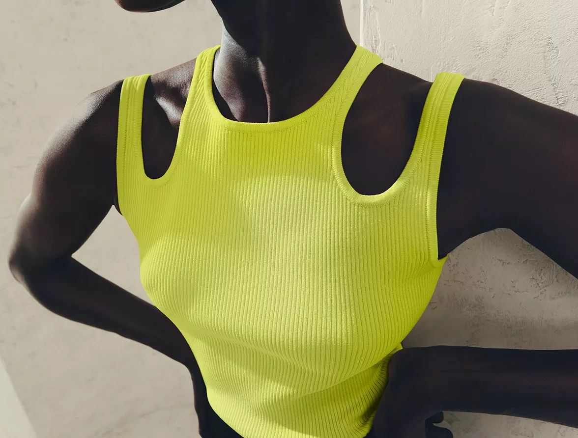 Female model wearing pink dress