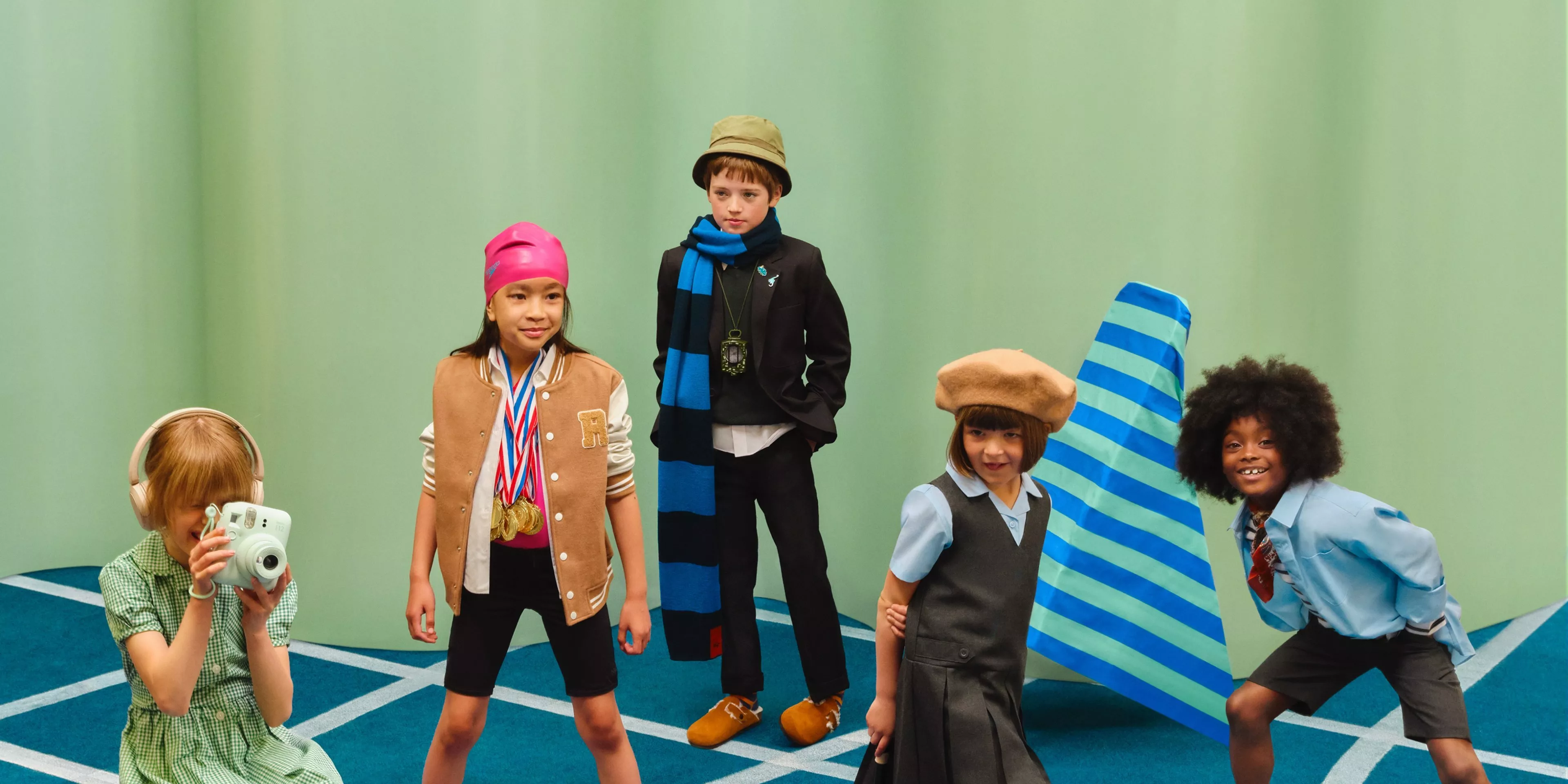 Group of children in school uniform outfits