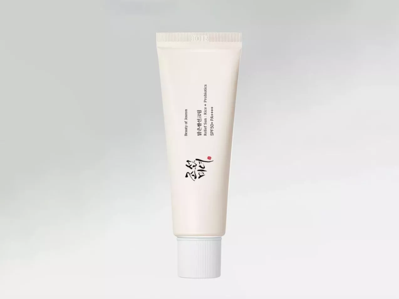 Beauty of Joseon Relief Sun SPF50+ PA++++ sunscreen tube on a clean white background, Korean skincare product