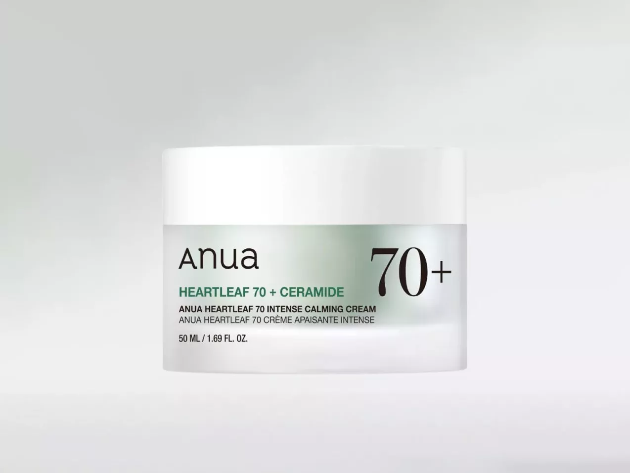 Anua Heartleaf 70+ Ceramide intense calming cream 50ml moisturiser jar for sensitive skin care
