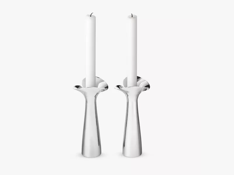 Georg Jensen Bloom Botanica Candlesticks, Set of 2 on a grey background