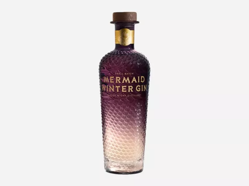 Mermaid Isle of Wight Distillery Mermaid Winter Gin on a grey background