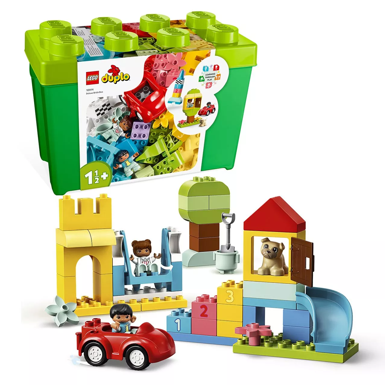 LEGO DUPLO bricks box set with colourful blocks, toy car, slide, figures and dog for toddlers 1½+