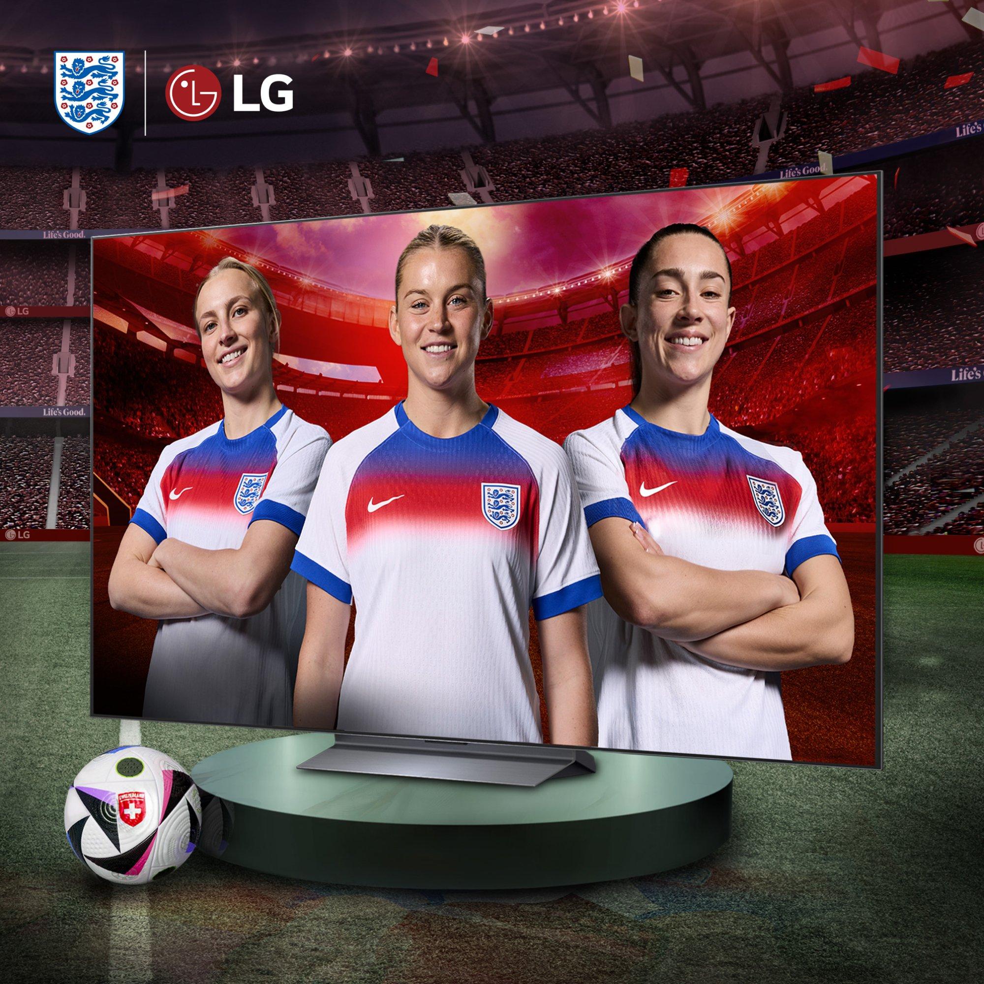 lg tv display england women's national football team players in the stadium