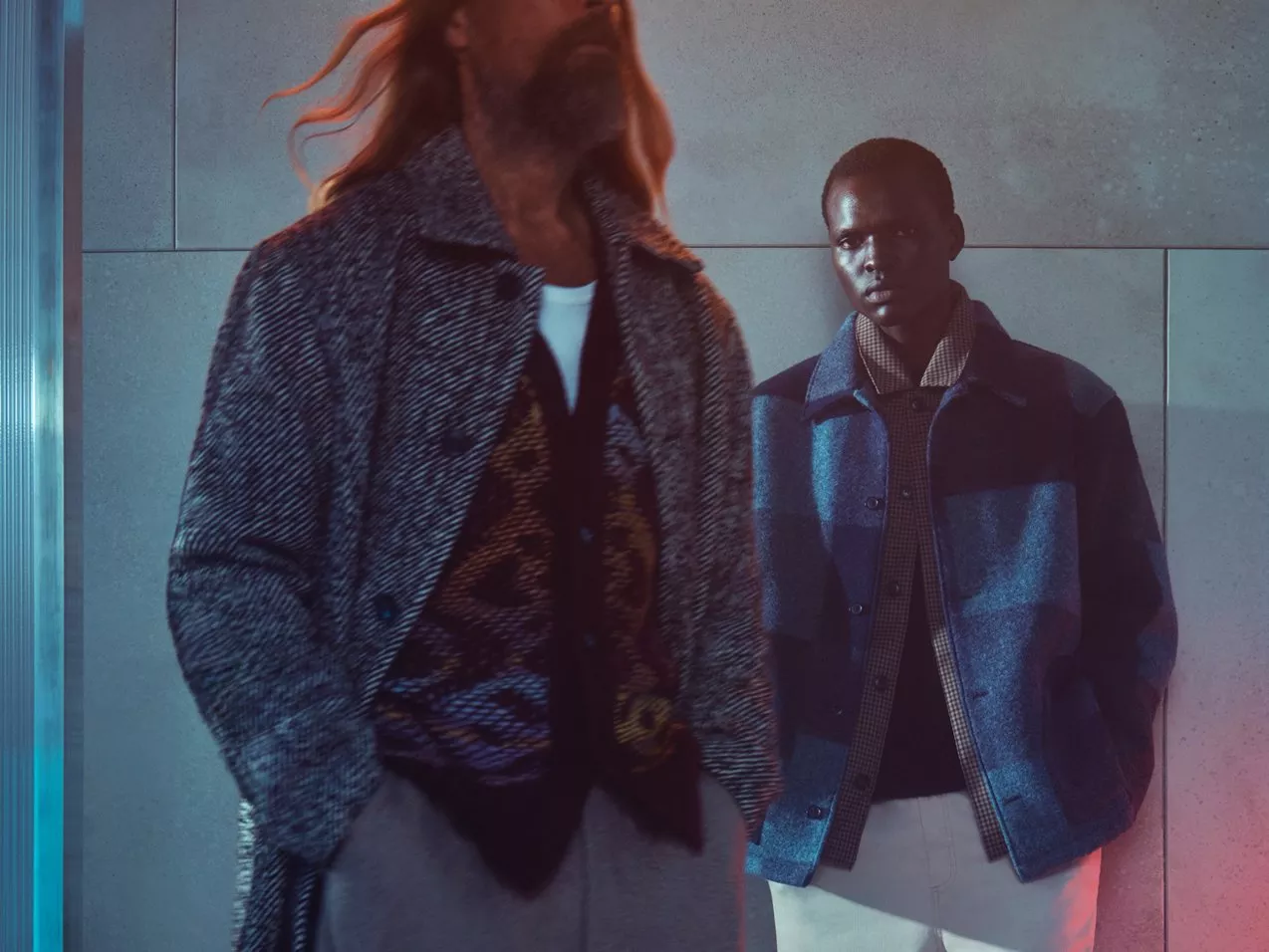 Male models wearing winter coats