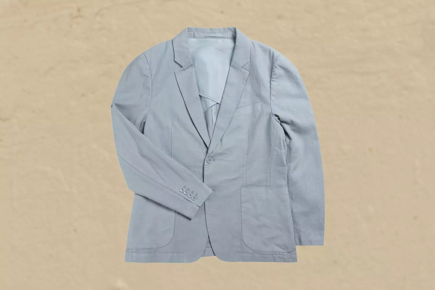 Light blue men's blazer jacket with lapels and pockets