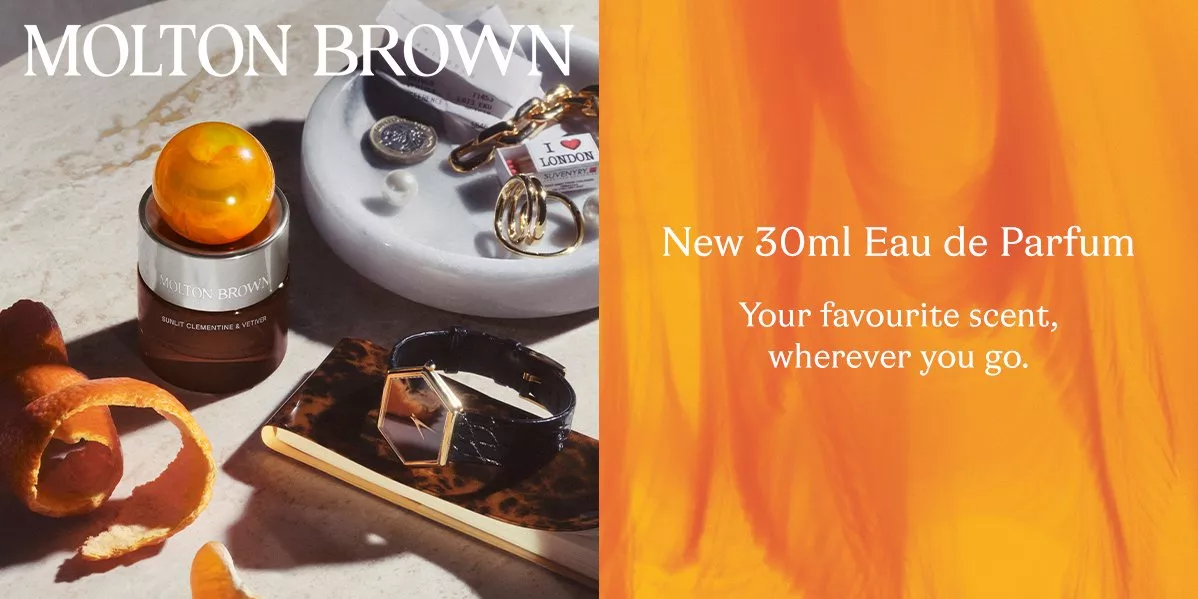 A brand banner for Molton Brown showcasing their new Eau de Parfum