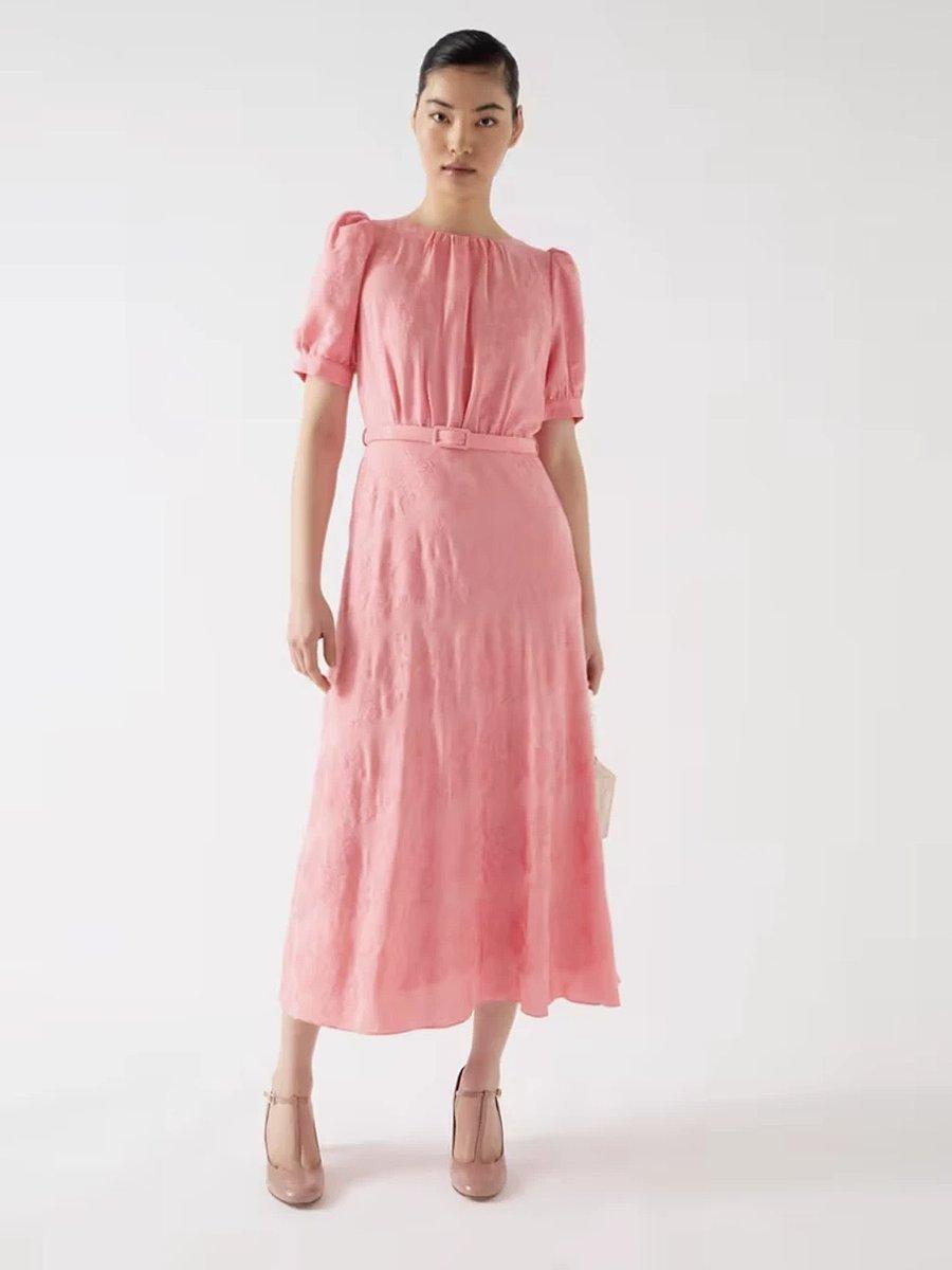 LK Bennett Pearl Desert Rose Viscose Puff Sleeve Dress