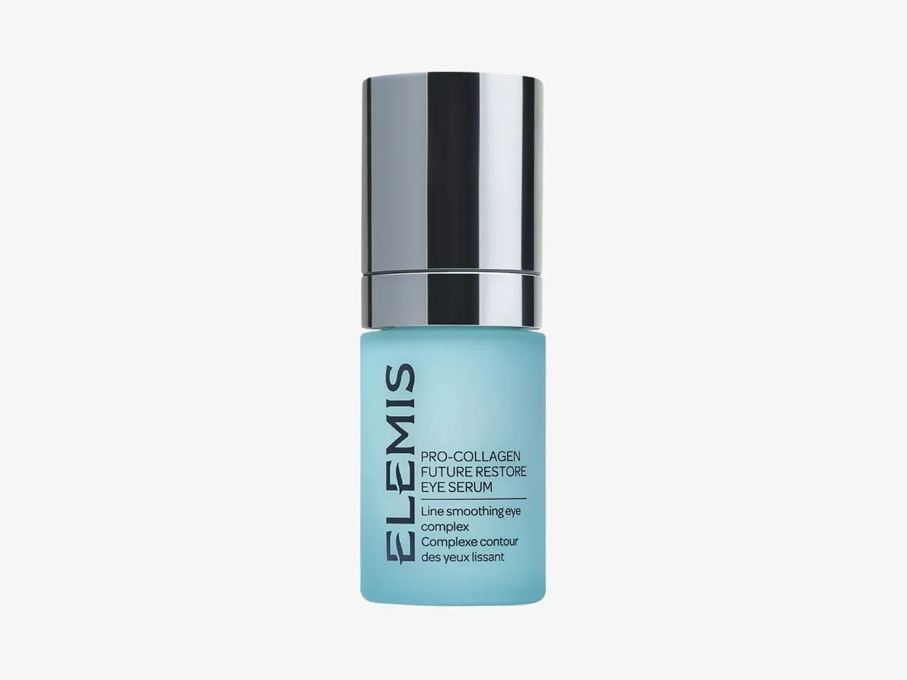 Elemis Pro-Collagen Future Restore Eye Serum bottle with silver cap, line-smoothing eye treatment product