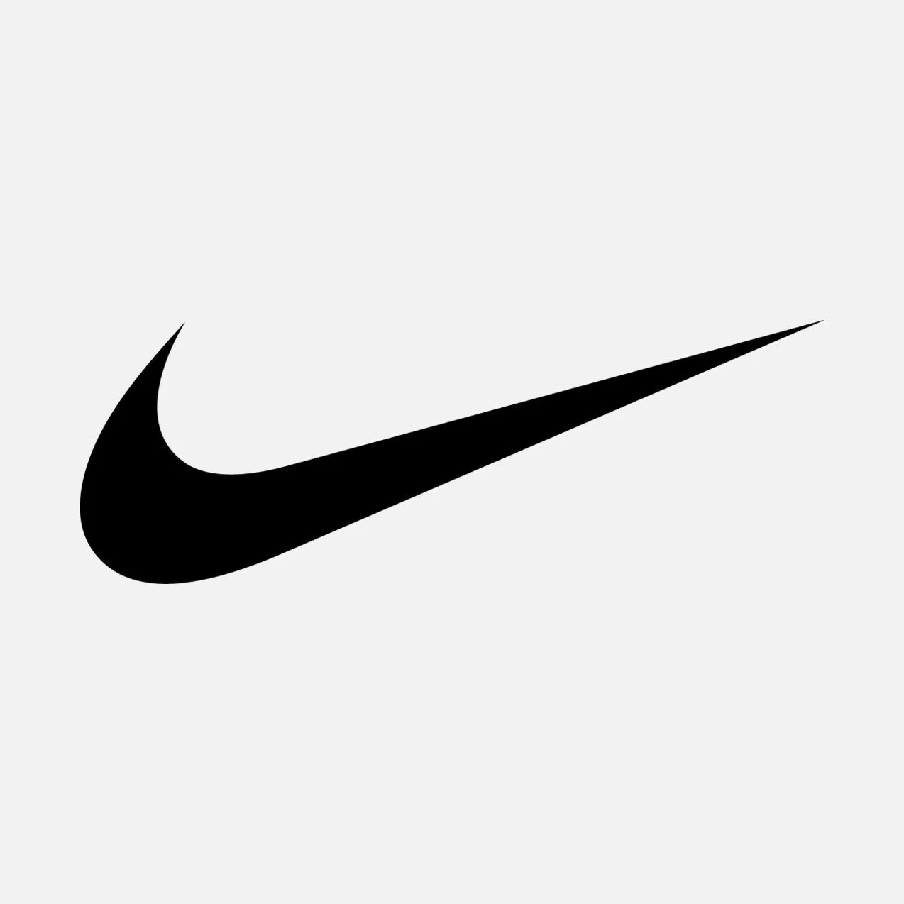 Black Nike Swoosh logo on a white background, minimalist sports brand emblem for trainers and athleticwear