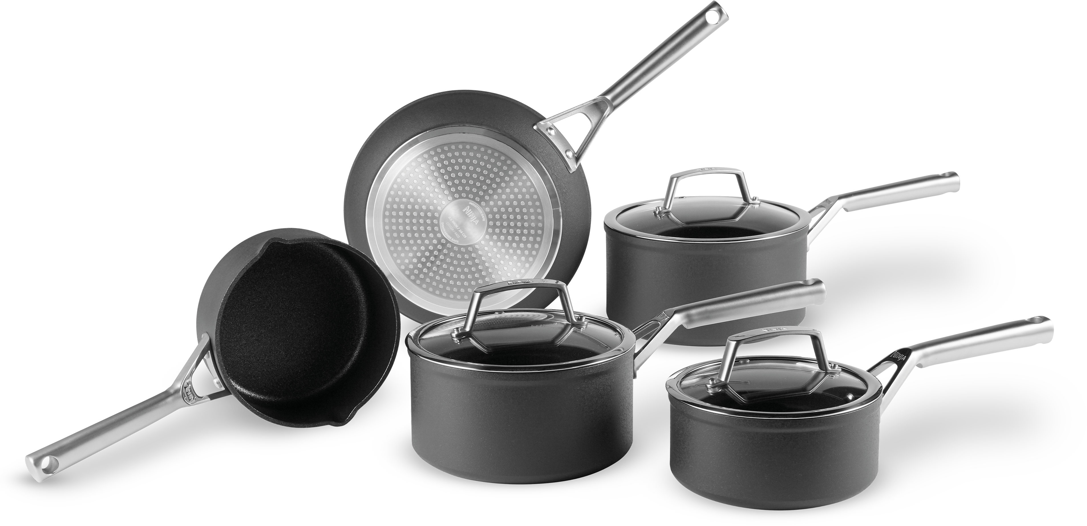 Ninja Foodi ZEROSTICK Hard Anodised Aluminum Non-Stick Frying Pan & Saucepan Set, 5 Piece