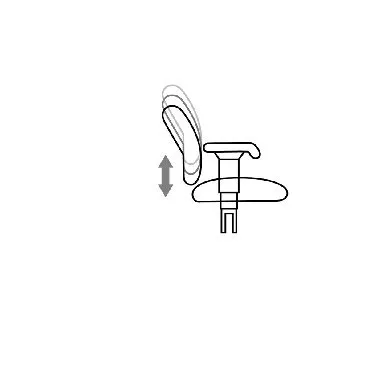 Illustration of an adjustable chair armrest with an up-and-down arrow indicating height adjustment.