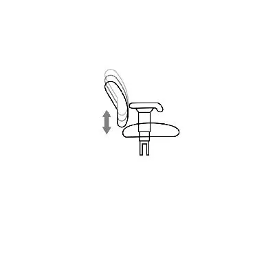 Diagram illustrating an adjustable chair armrest with an arrow indicating upward and downward movement.