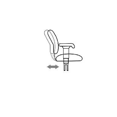 Diagram of an office chair showing adjustable backrest movement, indicated by a double-headed arrow.